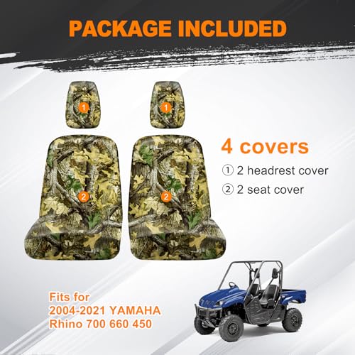 Image of BORDAN UTV Seat Cover Camo, Waterproof Seat Cover Set for 2004-2021 Yamaha Rhino 700 660 450, Heavy Duty 1680D Full Protection Outdoor Camo Cover Set(2 PCS)
