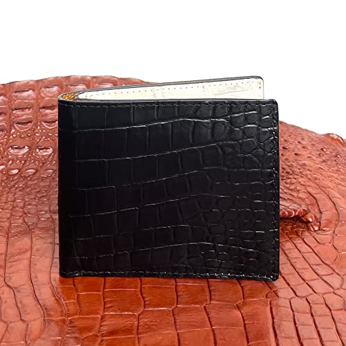 Image of HATA Black White Bifold Leather Wallet for Men, Exotic Double-Sided Leather Wallet with RFID Blocking, Slim Credit Card Holder, Handmade Gift for Birthday, Anniversary, Father's Day VILE-110