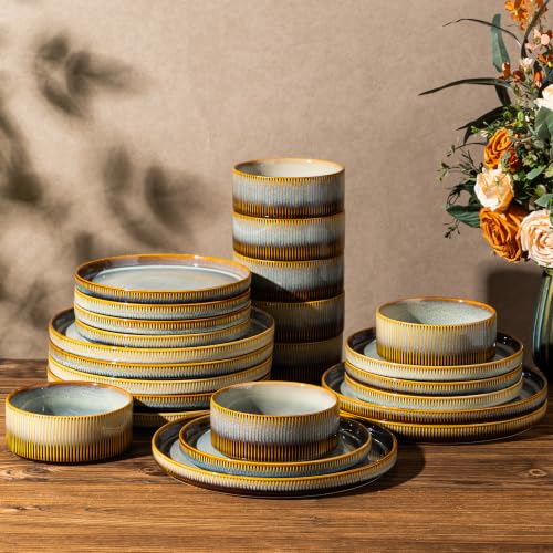 Image of TheTerra Ceramic Dinnerware Set for 8, 24-Piece Plates and Bowls Set