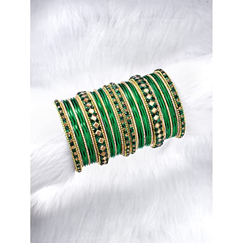 Image of Peora Stone Studded Chuda Metal Bangles Set Gift for Women