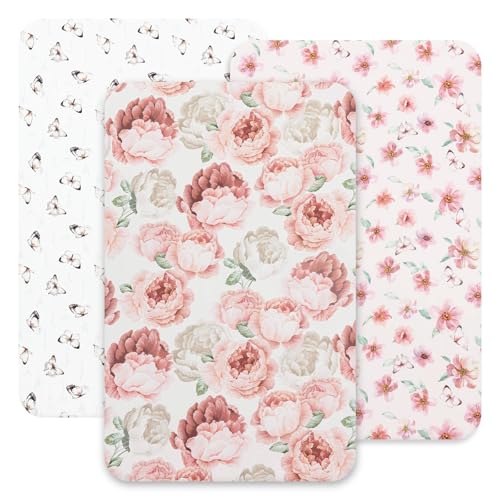 Image of david's kids 3 Pack Mini Crib Sheets, Soft Breathable Premium Pack N Play Sheets for Baby Boys Girls Neutral, Playard and Mini Crib Mattresses, Floral