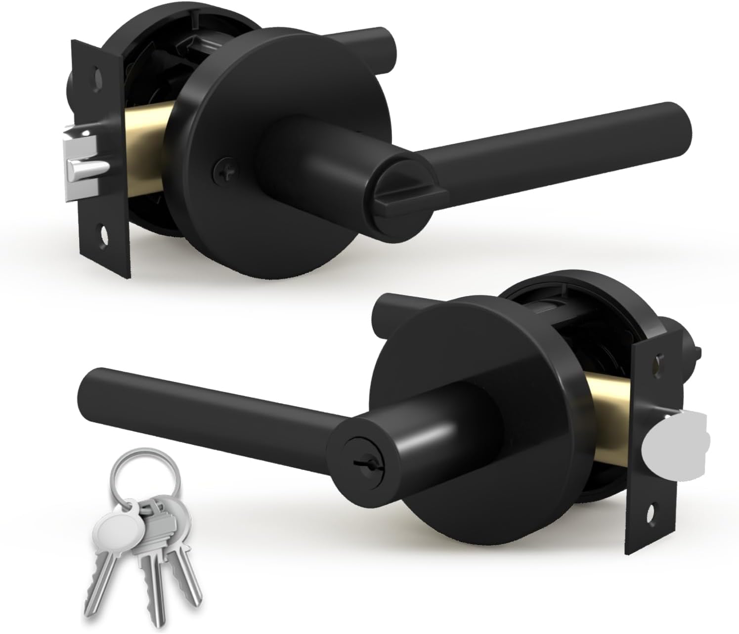 Mega Handles Ronn Entrance Entry Lever Door Handle Heavy Duty Round Locking Lever Set for Left or Right-Handed Doors, Interior/Exterior Door Levers - Matte Black Matte Black 1 Pack Entrance