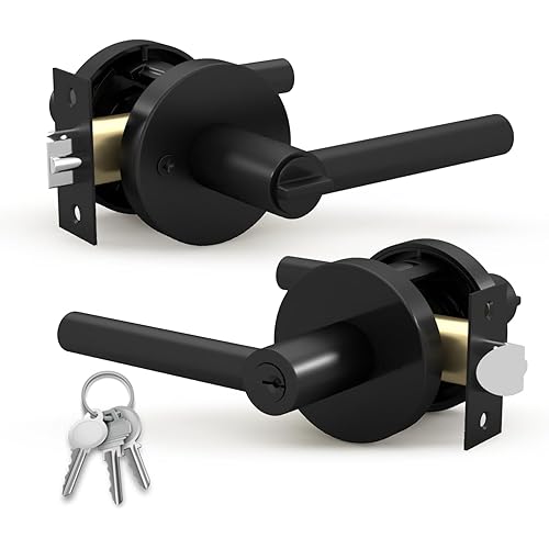 Mega Handles Ronn Entrance Entry Lever Door Handle Heavy Duty Round Locking Lever Set for Left or Right-Handed Doors, Interior/Exterior Door Levers - Matte Black