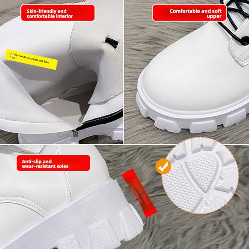 Women's Goth Lace Up Chunky High Heel Mid Calf Boots Round Toe Rivets Decoration Side Zip Combat Boots Lug Sole Platform Motorcycle Ankle Bootie2