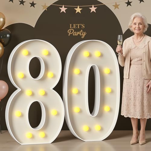 Mixifox 4FT Marquee Numbers 80, Large Light up Numbers for 80th Birthday