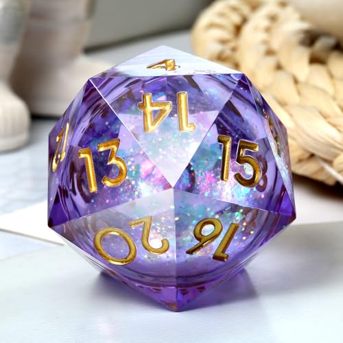 Liquid Dice D20 33mm,DNDND Glitter and Paillette Liquid 20 Sided Spindown Dice with Gorgeous Gift Box for Dungeons and Dragons (Lilac)…