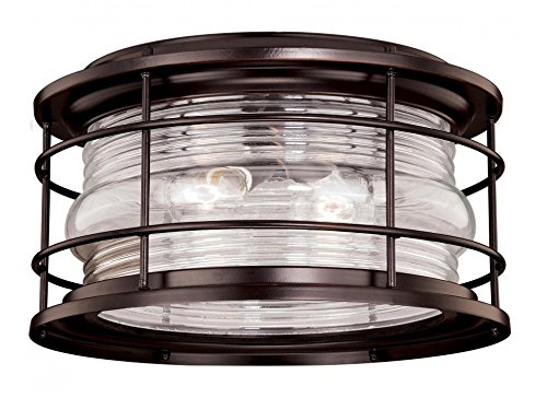 VAXCELHyannis Bronze Coastal Round Outdoor Flush Mount Ceiling Light Clear Glass