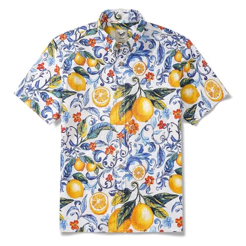 Mens Front Pocket Hawaiian Shirts Cotton Casual Shirts Short Sleeve Button Down Beach Tropical Shirts