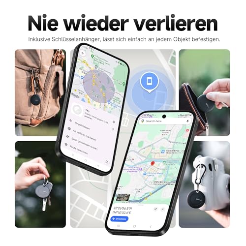 MiLi MiTag Android Smart Tag, Schlüsselfinder KeyFinder kompatibel mit Google Mein Gerät Finden APP (Android NUR), Bluetooth Key Finder für Gepäck/Taschen/Koffer/Brieftasche, Schwarz-4Pack