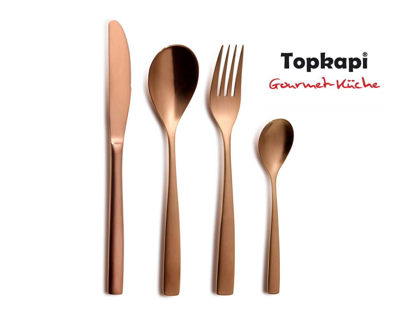 Topkapi Juego de cubiertos de cocina gourmet de 24 piezas, para 6 personas, 6 tenedores, 6 cucharas, 6 cuchillos, 6 cucharas, 6 cuchillos, 6 cucharas de café, acero inoxidable, apto para lavavajillas