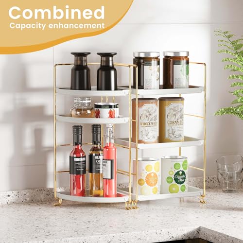 Image of 3-Tier Bathroom Organizer Countertop, Corner Bathroom Counter Organizer, Makeup for Vanity Skincare Organizers and Storage, Kitchen Counter Organizer Perfume Organizer (Gold)