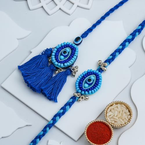 Image of eCraftIndia Set of 2 Purple Floral & Pearl Designer Rakhis with Roli Chawal Pack and Best Bro Ever Fridge Magnet