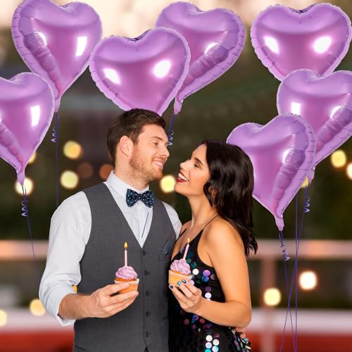 Image of 12 Pcs Light Purple Heart Balloons,18 Inch Heart Foil Balloons Love Balloon Valentine Balloon for Birthday Party Wedding Engagement Party Baby Shower Valentine Day Decorations