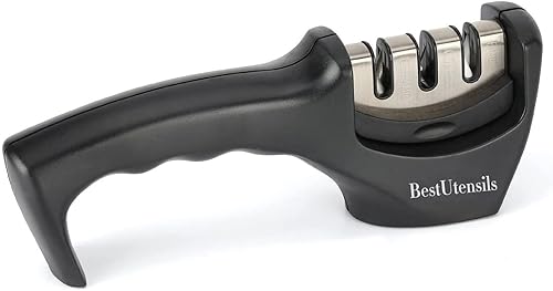 Best Utensils - Afilador de cuchillos de 3 etapas con mango largo, sistema de afilado profesional de fácil agarre para cuchillos de cocina,