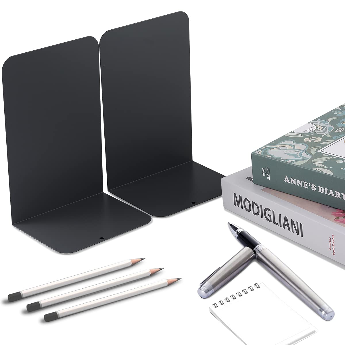 Fermalibri in Metallo per Mensole 3 Paia - Reggilibri da Ufficio, Casa, Biblioteca, Scuola (Nero)