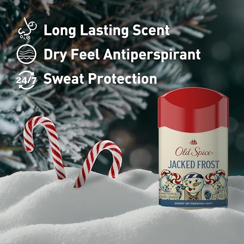 Image of Old Spice Dry Feel Antiperspirant & Deodorant for Men, Holidudes Limited Edition, 24 /7 Sweat Protection, Stocking Stuffer, Jacked Frost Frosted Mint Scent, 2.6 oz
