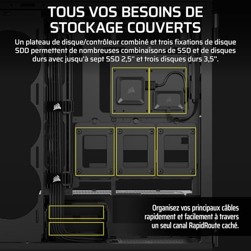 Corsair iCUE Link 5000T LX RGB Boîtier PC ATX de Taille Moyenne – 3X Ventilateurs LX120 RGB Préinstallés, Bandes Lumineuses RGB Aurora Intégrées, Intérieur Spacieux, Hub du iCUE Link Inclus – Noir