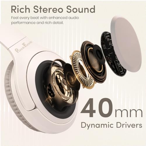 Image of PunnkFunnk BeatXtra Lite Premium Wireless Bluetooth Headphones V5.3, Over Ear Stereo Headset with Built-in Microphone, 40mm Drivers, AUX Mode, Comfortable Cushions, Up to 250 Hours Standby (Beige)