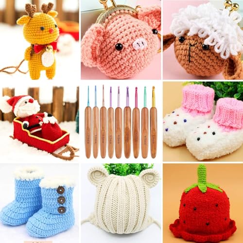 Image of Crochet Kit with Soft Grip Handles - Full Crochet Hook Set for Beginners & Yarn Lovers - Ergonomic Crochet Tools for DIY Craft & Gifting (Wooden Multicolor Hook)