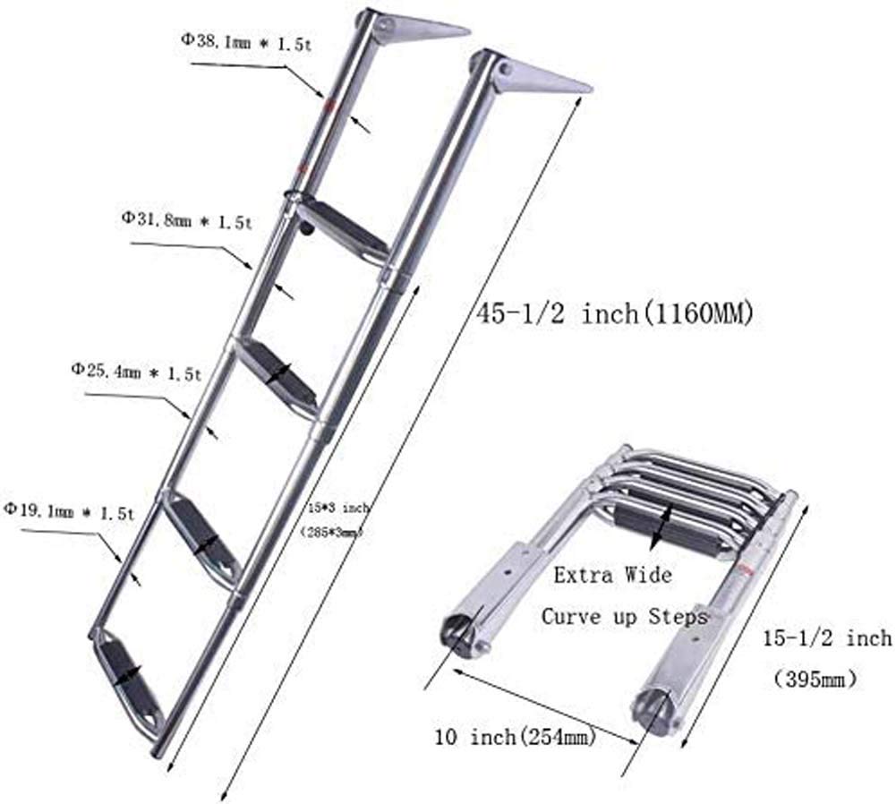 Hoffen Stainless Steel Telescoping 4 Step Ladder Under Platform Slide