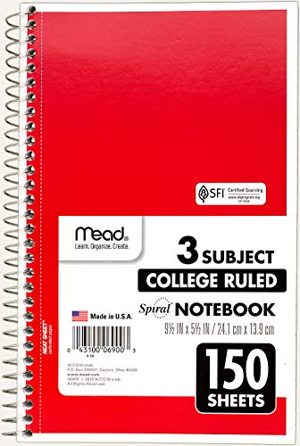 Mead 3-Subject Wirebound College Ruled Notebook, 9.5" X 5.5", Pack Of 10 (06900) #TOP2
