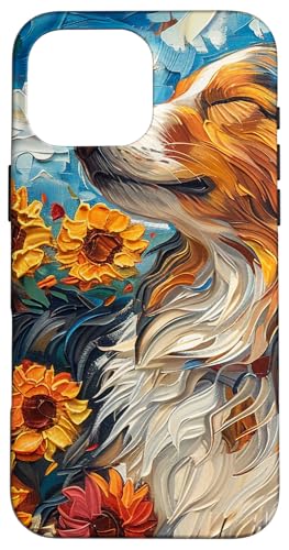 シェットランド・シープドッグ 犬 ひまわり かわいい ゴッホスタイル スマホケース iPhone 16 Pro Max 用