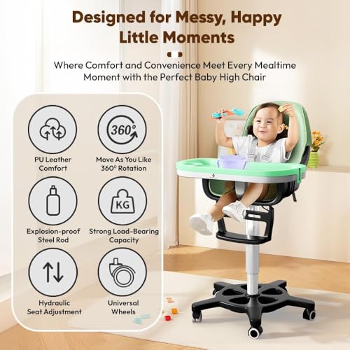 Image of StarAndDaisy Little Nest Baby High Chair /Study Chair /Multifunctional Baby Chair for 6 Months to 6 Years Girls & Boys, Height Adjustable, Detachable Tray & One-Hand Adjustable - Green
