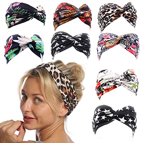Knotted Boho Headbands for Women&Girls, Cross Twist Hairband Sweat Bands Suit for Workout, Yoga, and Daily Life (C# 8Pack Double layer)
