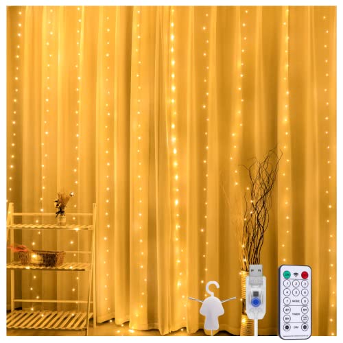 Baytion Curtain String Light 300 LED Lights Window Curtain Light USB 3x3Meters Fairy Lights with Remote Control 8 Lighting Modes Lights for Bedroom Party Wedding Wall Decorations(USB Powered)