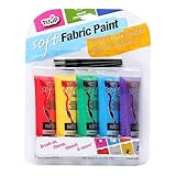 Tulip Soft Fabric Paint, Permanent on Clothes, Bold Primary Colors, 8 Pieces, 5 Paint Tubes .9 fl oz (4.5 fl oz), 3 Brushes