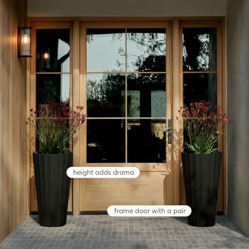 Image of Veradek Column Series Tall Planter - Tapered Outdoor Planter with Shelf