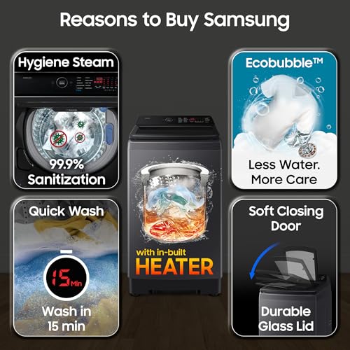 Image of Samsung 8 Kg, 5 Star, Hygiene Steam, Ecobubble, Quick Wash, Soft Closing Door, Digital Inverter, Fully-Automatic Top Load Washing Machine (WA40F08H2CTL, In-Built Heater, Stainwash, Deep Charcoal)