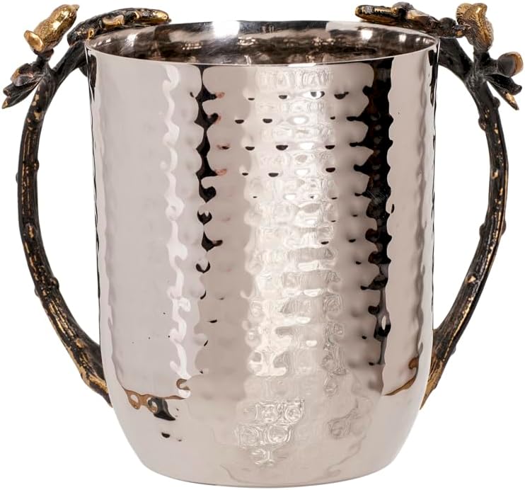 EMANUEL Yair Natla Hand Washing Cup Tree of Life Hammered Stainless Steel - Judaica Gift
