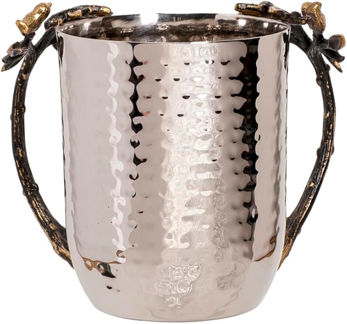 EMANUEL Yair Natla Hand Washing Cup Tree of Life Hammered Stainless Steel - Judaica Gift