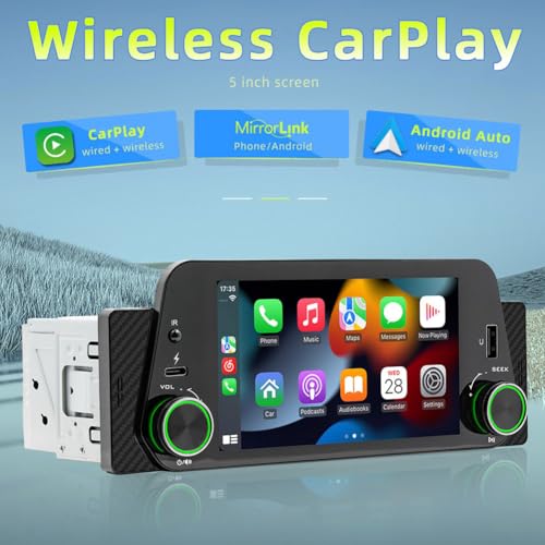 Navegación MP5 para coche de 1 DIN, pantalla de 5 pulgadas, Android Auto y Bluetooth 5