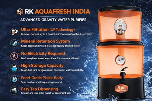 Image of Rk Aqua Fresh India MINERAL POT MUNICIPLE WATER gravity based 18 L LARGE STORAGE NON ELECTIC WATER PURIFIER 18 L Gravity Based Water Purifier (Copper Colour)