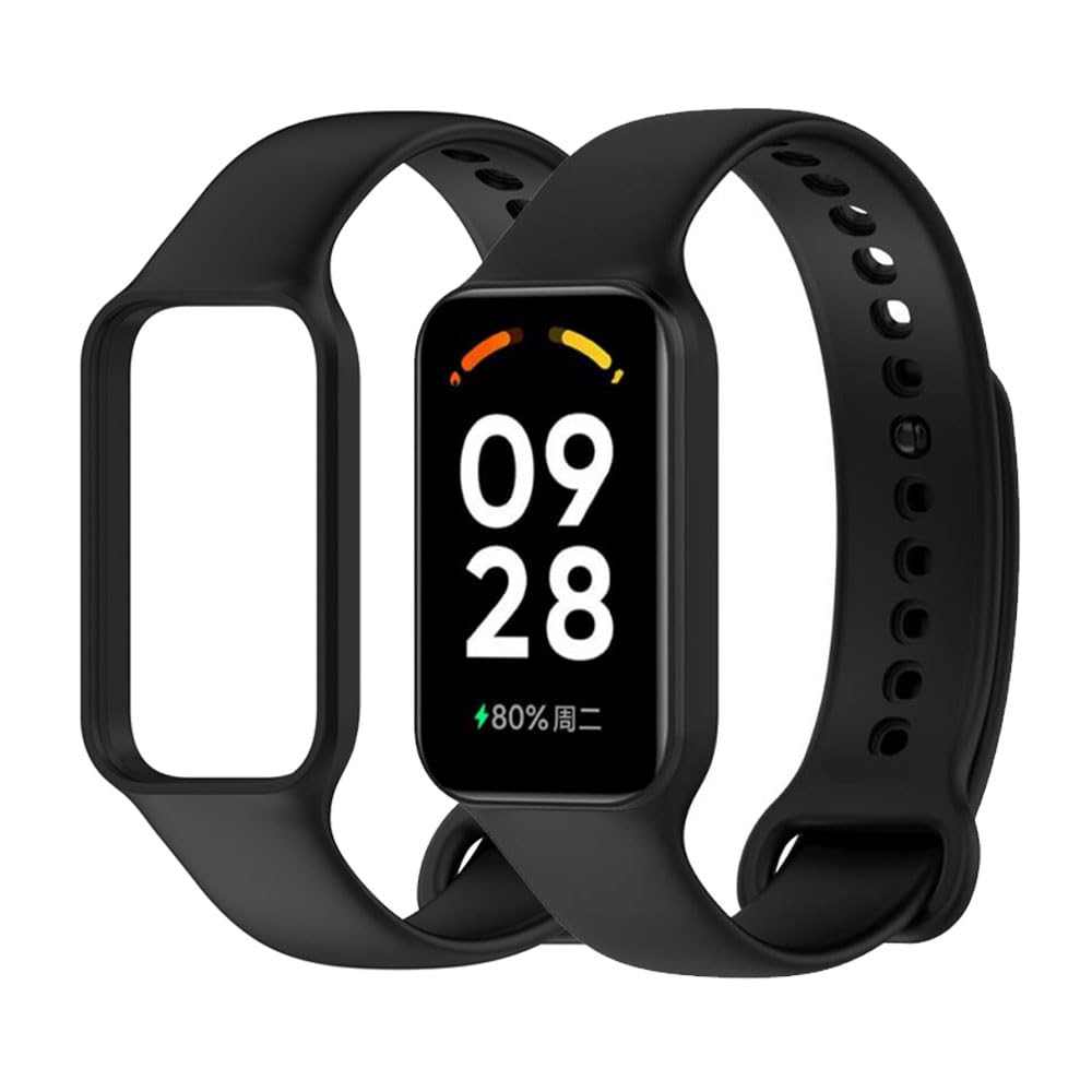 Redmi Smart Band 2 Xiaomi Band 8 Active 交換バンド 2 個セット シリコン スマートウォッチ替えベルト(黒2)