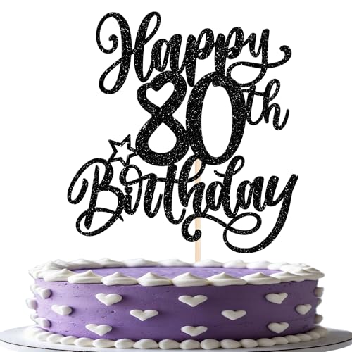 1 paquete Happy 80th Birthday Cake Topper brillante decoración para tartas para el 80º cumpleaños decoración para niñas artículo decorativo para fiesta de cumpleaños 80 accesorios de decoración de