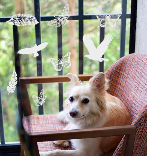 25 Stück Fensteraufkleber Vogelschutz, Groß Größe Vogelschutz Aufkleber für Fenster, Transparente Aufkleber zur Verhinderung von Vogelschlägen auf Glas (Weiß)