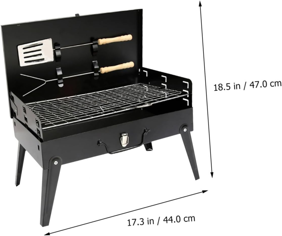 Portable Folding Bbq Grill with Accessories, Outdoor Camping Barbecue Stove, Compact 44x27x47cm Portable Barbecue Stove for Picnic and Hiking
