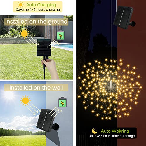 4 Pack Hanging Solar Firework Lights 800 Led Starburst Lights Copper Wire Outdoor Waterproof Lights 8 Modes Remote Control Fairy Decorative Lights For Patio Umbrella, Eave, Garden Tree (Warm) #TOP2