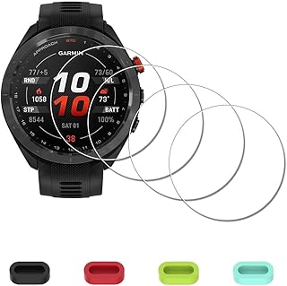 iDaPro [4 Pack] Screen Protector for Garmin Approach S70 47mm GPS Golf Watch + Silicone Anti-dust Plugs Tempered Glass Anti-Scratch Bubble-Free Easy Installation