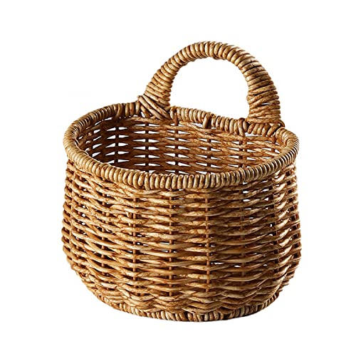 Image of Hanging Wicker Rattan Basket Hand-Woven Wood Storage Basket,Hanging Baskets,Onion Basket Coat Bohemian Storage Fruit Wall For Kitchen Wall Home Restaurant Garlic Vegetable Wall Decoration