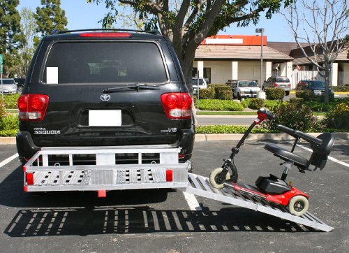 Image of MaxxHaul 70275 Aluminum Hitch Mount Wheelchair /Mobility Carrier - 53.5 inch x 29.75 inch Cargo Basket with Folding 60 inch Ramp - Fits 2 inch Class III /IV Receiver - 500 lb Capacity for Trucks, SUVs, Vans, and RVs