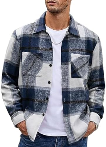 MakingDa Flannel Shirt Men's Long Sleeve Checked Shirt Winter Thick Warm Checked Shirt Button Down Flannel Shirts with Chest Pocket