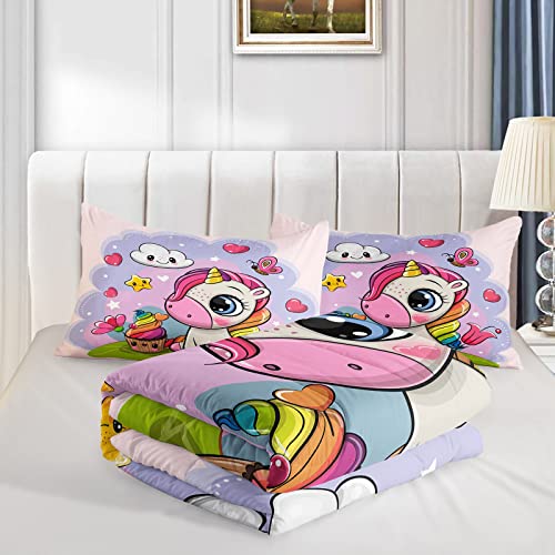 Qoomo Unicorn Comforter Twin Size,Kawaii Unicorn Comforter Set For Kids Teens Girls,3Pcs Bedding Set Printed Comforter With 2 Pillowcases,Down Alternative,Soft And Lightweight(Pink，Twin Size) #TOP2