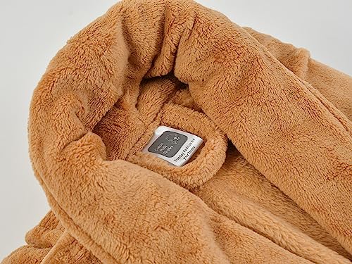 Image of Cotton Bolls Textiles Microfiber Fleece Bath Robe for Men | Shawl Collar with Long Sleeves| Lint Free | Anti-Bacterial | Super Soft Fabric (L, Brown)