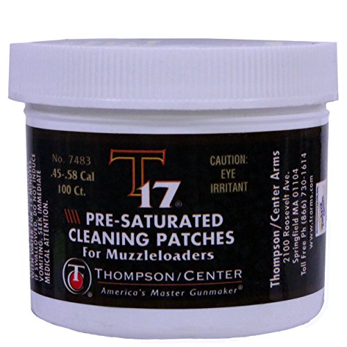 Thompson Center T17 Pre-Saturated Cleaning Patches with Cotton Construction, 2.5in Diameter, (100) Pack, and T17 Muzzleloader Cleaner Solvent for Black Powder Corrosion Resistance, and Gun Maintenance