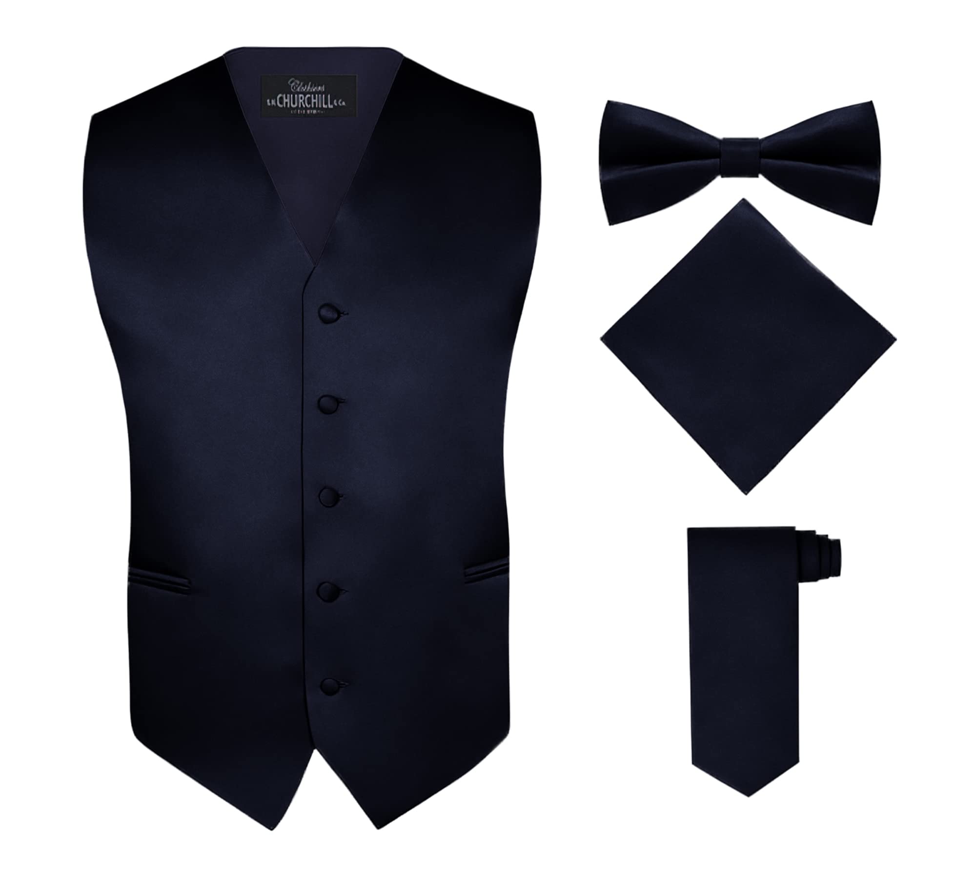 S.H. Churchill &amp; Co. Men's 4 Piece Vest Set, with Bow Tie, Neck Tie &amp; Pocket Hankie