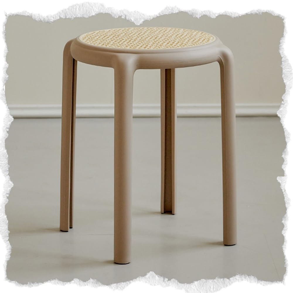 Tabouret court en rotin plastique pour cuisine et salle à manger kaki
